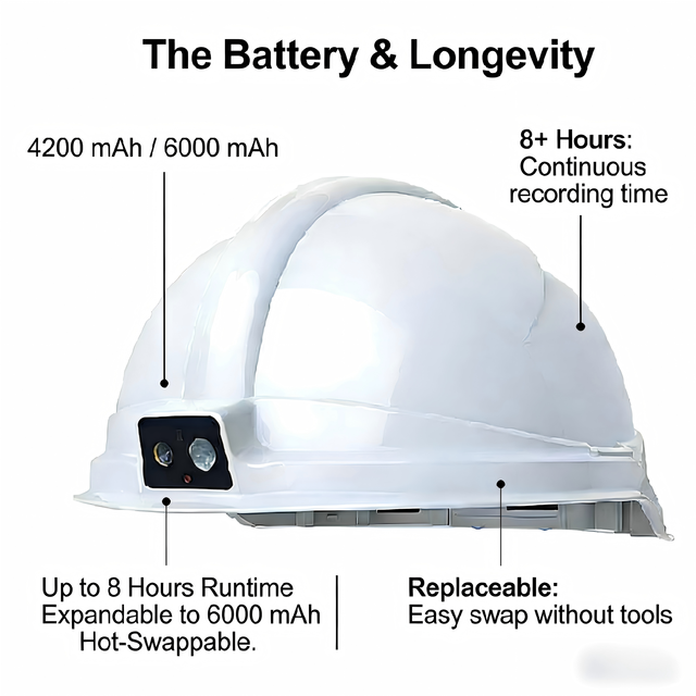 Construction Safety Helmet with Positioning, Built-in Wi-Fi/4G 32G Storage, Camera and LED White Light Smart Safety Helmet