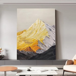 Hand Painted Oil Painting Gold Mountain Abstract <b>Art</b> Modern Minimalist Wall Hanging For Living Room Entryway Decor - Product Image 1