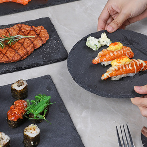 Juego de Platos Rectangulares Redondos de <span class=keywords><strong>Pizarra</strong></span> <span class=keywords><strong>Negra</strong></span> Estilo Japonés, Platos de Sushi Lisos para Restaurante - Product Image 4