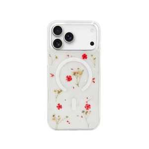 Funda de Teléfono Transparente de Lujo, TPU+PC, Resistente a Impactos, con Flores Secas Reales Impresas, Anillo Magnético, Carga Inalámbrica - Product Image 3