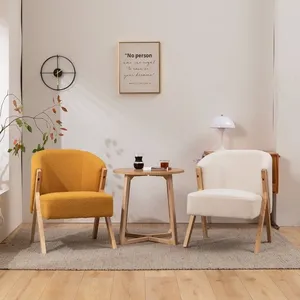 Nordic Wooden Solid Wood Three-Piece <strong>Balcony</strong> <strong>Table</strong> Chair &amp; Lazy Sofa &amp; Bedroom Makeup Stool Set Cream Style - Product Image 4
