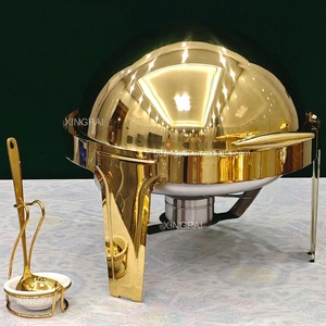 XINGPAI Nouveau <span class=keywords><strong>Design</strong></span> Luxe Restaurant Hôtel <span class=keywords><strong>Buffet</strong></span> Or 6L Équipement de Présentation Réchaud Alimentaire Traiteur Chafing Dish à Couvercle Roulant - Product Image 1