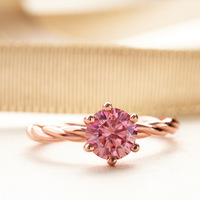 Bijoux fins, bague solitaire en argent sterling 925 plaqué or rose, coupe ronde, 1 carat, VVS GRA, moissanite rose, pour femmes