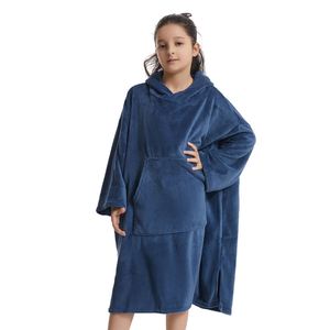 Peignoir en polaire corail uni doux pour enfants, cape à capuche pour la maison, poncho de surf chaud et coupe-vent pour enfants, serviette de bain extérieure - Product Image 5