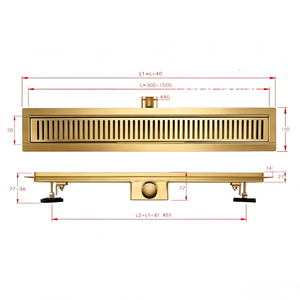 Drenaje de Piso Lineal de Acero Inoxidable 304, Acabado Dorado Cepillado PVD, Antiolor, Alto Flujo, para Cocina Moderna, Bañera y Exteriores - Product Image 4