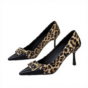 Chaussures de mariée pour femmes, talons aiguilles fins 8 cm, bout pointu sexy, chaussures de soirée de luxe à imprimé léopard métallique - Product Image 2