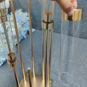 Vente en gros 8 10 bras <span class=keywords><strong>verre</strong></span>/Pvc Tube bougeoir décoration de mariage or métal candélabre pièce maîtresse - Product Image 4