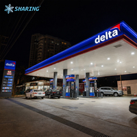 Enseigne 3D LED pour station-service commerciale, lettres en relief, panneau pylon sur poteau haut, façade ACM