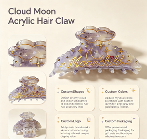 Pinza de Pelo Acrílica con Diseño de Luna Celestial, Personalizable con Forma, Color y Logotipo, Empaque al por Mayor, Accesorio para el Cabello - Product Image 1
