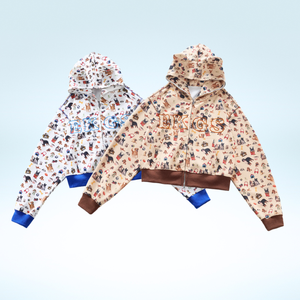 Nuovo prodotto Unisex peso massimo Custom con orecchie da animali con chiusura integrale con Zip e felpa con cappuccio corta con stampa a sbuffo - Product Image 2