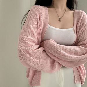 Cárdigan de punto ligero para mujer, estilo holgado, con frente abierto, protección solar, suéter fino, prenda de verano 2026 - Product Image 1