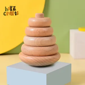 Creative wooden tumbler tower funny baby stacking blocks natural safe wooden column tower