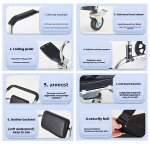 障害者用バスルームチェア入浴折りたたみ式シャワーコンモードホイールチェアトイレ高齢者用シャワー - Product Image 5