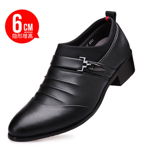 Zapatos de Vestir de Cuero para Hombre, Punta Puntiaguda, Tacón Oculto de 6 cm, Estilo Británico, Cierre de un Solo Toque, Formales, Casuales, para Oficina y Negocios - Product Image 1