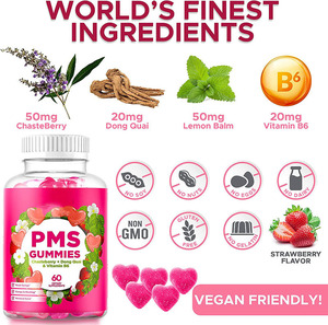 Cross Border Popular <span class=keywords><strong>Titok</strong></span> Producto Vegetariano PMS Guimmies Período menstrual de las mujeres Guimmies 60 Guimmies por botella - Product Image 4