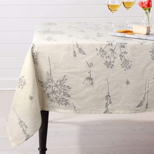 Block Französisch Druck muster Tischdecke Leinen Palme rechteckige Kiefer benutzer definierte Druck blau Blumen Baumwolle Leinen Tischdecke mit Design - Product Image 3