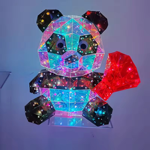 Pandas Holographic Decorations Lamp Colorful Glowing 3D LED Prismatic Iridescent Luminous Night Light