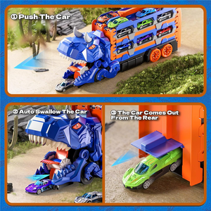 Camion de transport de dinosaures, <span class=keywords><strong>jouet</strong></span> interactif 2-en-1 transformable avec rampe de lancement, mini voitures de course et grand espace de <span class=keywords><strong>rangement</strong></span>, <span class=keywords><strong>pour</strong></span> enfants de 3 ans et plus - Product Image 5