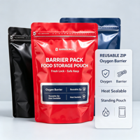 Sachet refermable brillant de qualité alimentaire, personnalisé avec logo imprimé, à haute barrière d'oxygène, pour l'emballage et le stockage des aliments secs