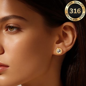 Boucles d'oreilles Joker 5A en zircon chiffres romains, boucles d'oreilles simples et rondes pour femmes, boucles d'oreilles en acier inoxydable 316, bijoux en gros - Product Image 1