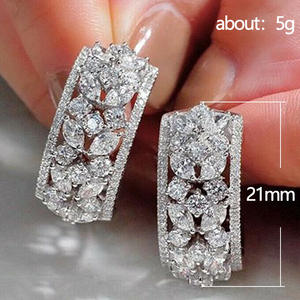 E1133 White Gold <b>Hoop</b> <b>Earrings</b> Marquise Cut Diamond Flower Design Claw Setting Women's Luxury <b>Fine</b> Jewelry - Product Image 6