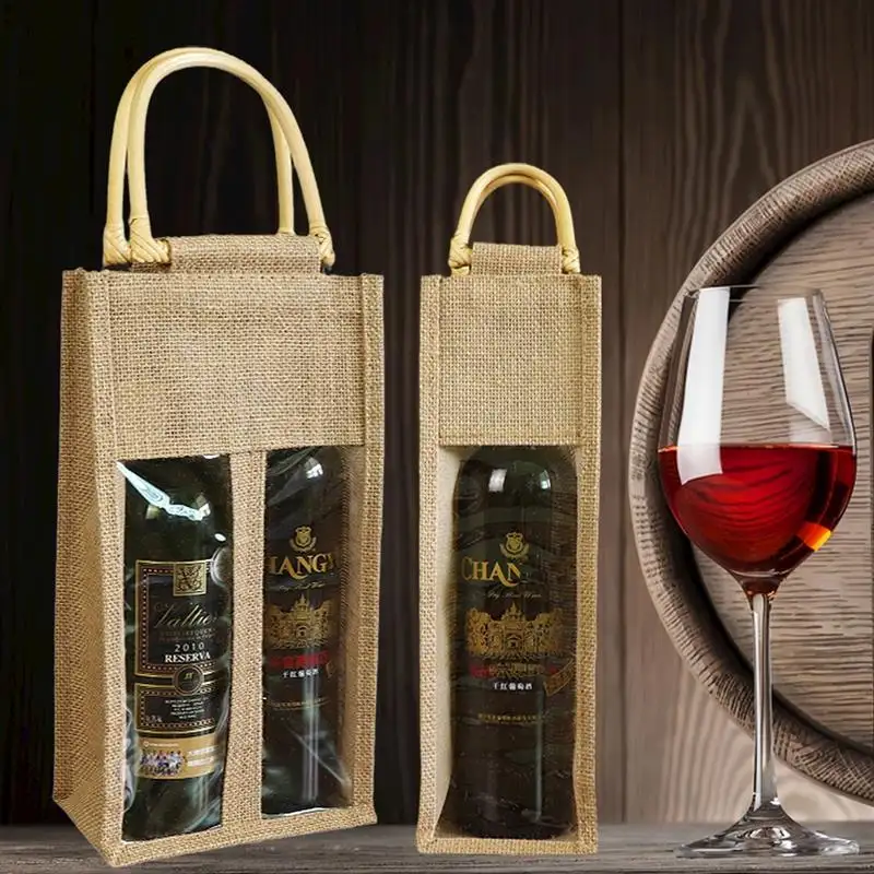 Toptan lüks düz Hessian jüt alışveriş çantası özel baskılı büyük doğal çevre dostu çuval jüt bez şarap çantası için paket