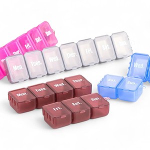 Boîte à pilules hebdomadaire de voyage en gros, organiseur portable en plastique à compartiments, étuis à pilules <span class=keywords><strong>pour</strong></span> vitamines, boîte à médicaments - Product Image 3