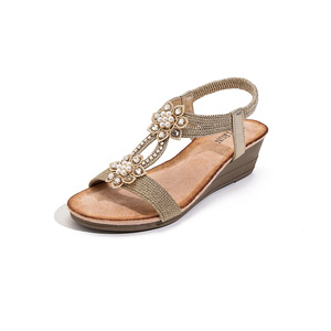 Sandalias de Tacón de Cuña Estilo Étnico Bohemio 2026, con Botón de Madera Retro, Banda Elástica y Pedrería, para Mujer - Product Image 2