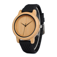 Montre en bois de bambou pour le sport et la mode, 44 mm, cadran à aiguilles, bracelet en silicone coloré, mouvement à quartz