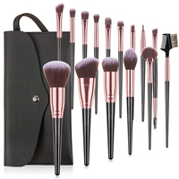 Ensemble de 15 pinceaux de maquillage professionnels noirs solides de luxe, haute qualité, avec logo personnalisé pour le visage