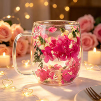 Mug à café en verre 9-12oz, forme ovale, double paroi, motif floral - Tasse isolante en borosilicate pour boissons chaudes et froides, maison et bureau