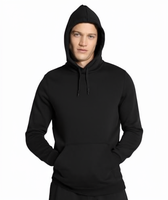 Erkek Siyah Kapüşonlu Sweatshirt Normal Kalıp Düz Renk Günlük Uzun Kollu %100 Pamuk Fransız Havlusu Çevre Dostu Kışlık Giyim