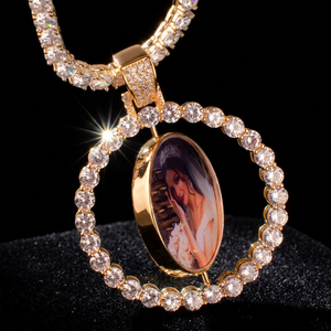 Lab Grown Diamond Spinning Photo <b>Frame</b> Pendant Custom <b>Picture</b> Medallion <b>Gold</b> Hip Hop Circle Memory Charm - Product Image 3