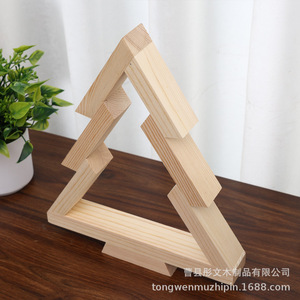 Wooden Christmas <b>Tree</b> <b>Ornament</b> Natural Wood Color Pine Material Triangle Shape Desktop Display Decorative Prop - Product Image 3