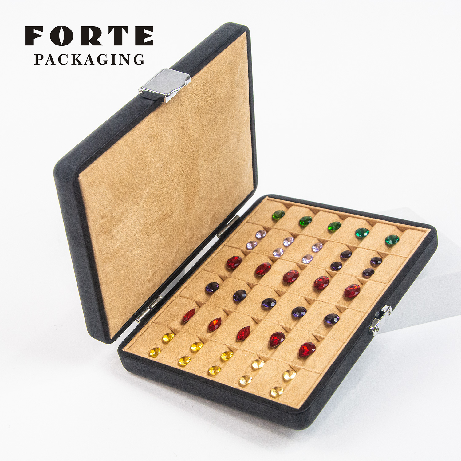 Forte Edelsteen Doos Set Verpakking Grote Diamant Edelsteen Collectie Doos Lederen Sieraden Gem Display Doos