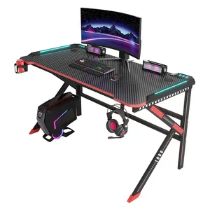 Meja E-sports Gaming PC Kualitas Tinggi RGB Langsung dari Pabrik dengan Lampu Led Meja Pemain Komputer Ergonomis