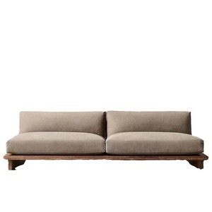 Sillón de Madera Maciza, Estilo Japonés Retro Wabi Sabi, Diseño Nórdico de Perfil Bajo, Tapizado, Diseño Recto, Muebles para Sala de Estar - Product Image 5