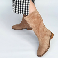 Bottes mi-mollet en daim texturé couleur camel chaud, semelle fine, doublure polaire, antidérapantes, légères, rehaussantes et stables