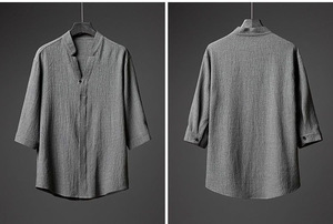 Liu Ming moda Vintage all'ingrosso <span class=keywords><strong>estate</strong></span> <span class=keywords><strong>abbigliamento</strong></span> da <span class=keywords><strong>uomo</strong></span> <span class=keywords><strong>Casual</strong></span> due pezzi cotone poliestere camicia top e pantaloni - Product Image 6