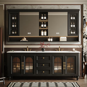 Ensemble de meubles de salle de bain vintage de style français en bois de caoutchouc à double vasque, sur mesure, avec double lavabo - Product Image 1