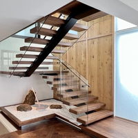 Escalier sur mesure CBMmart, durable, à monopoteau, fabriqué en acier inoxydable, avec marches en bois et garde-corps en verre, pour intérieur moderne