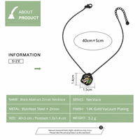 Collier en zircon noir abstrait, acier inoxydable, plaqué or 14 carats, pendentif multicolore, 40+5 cm