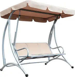 Planador de balanço para pátio com dossel ajustável, assento respirável e estrutura de aço para jardim, cadeira de balanço de 3 lugares para exterior