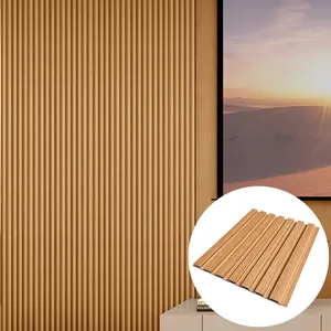 Rejilla de madera maciza, chapa de madera, Fondo de TV cóncavo, pared estriada, revestimiento natural flexible sin pintura sólida, paneles de pared de madera