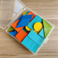 Bloques de Madera con Formas Geométricas para Niños, Rompecabezas Tangram con Tarjetas de Actividades, Juguete Educativo con Temática de Animales y Naturaleza, Edades 4-6
