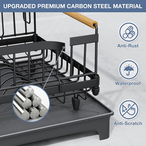 Organizador de utensilios de <span class=keywords><strong>cocina</strong></span> negro de tendencia Simple extraíble, bandeja para cubiertos, escurridores de platos, estante de secado de platos con bandeja de goteo - Product Image 5
