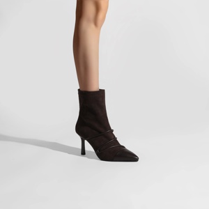 Bottines à talon aiguille et bout pointu pour femme, en daim avec bride à boucle, idéales pour les soirées, le bureau, les trajets quotidiens et les rendez-vous galants - Product Image 3