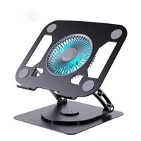 Support pour ordinateur portable en acier au carbone avec ventilateur de refroidissement, double charnière, support pliable réglable pour ordinateurs portables et tablettes jusqu'à 15,9 pouces