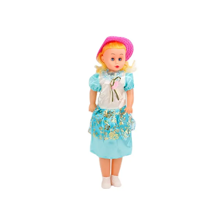 Bonecos da moda com cabelo colorido de 24 polegadas, brinquedos com chapéus de palha e boneca musical para menina