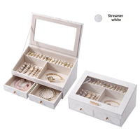 Boîte de rangement à bijoux double couche en cuir PU de style européen et américain de luxe avec fermeture magnétique et fenêtre visible pour colliers et bagues
